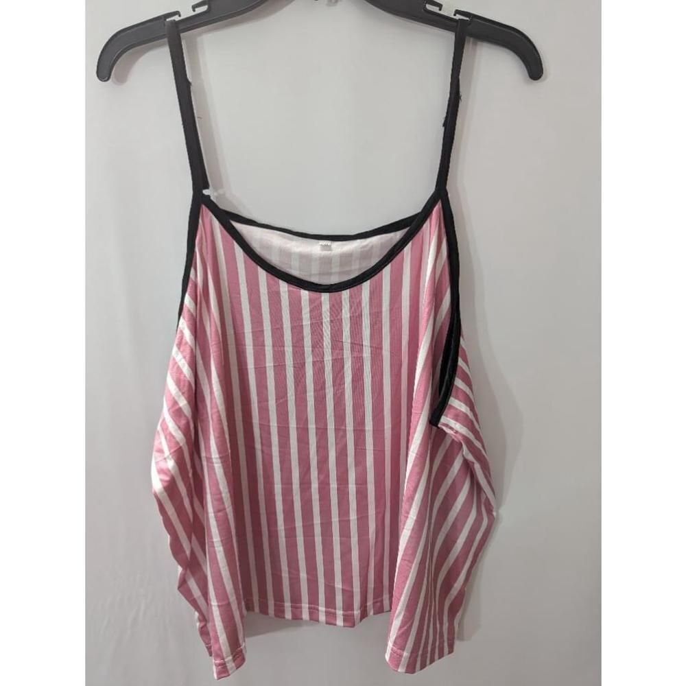 Women's Pink Striped Tank Top Cami‎ Camisole Plus Size 5XL Shirt Layers New